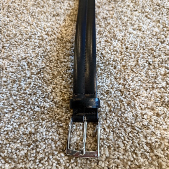 Paul Frederick Men's Big and Tall Black Leather Belt with Silver Buckle - Picture 10 of 10